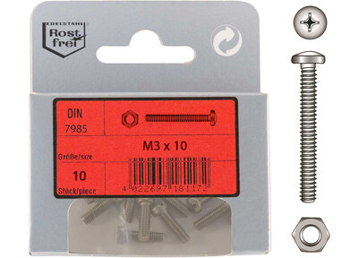 Viti Testa Cilindrica Bombata M3 con Dado in Blister